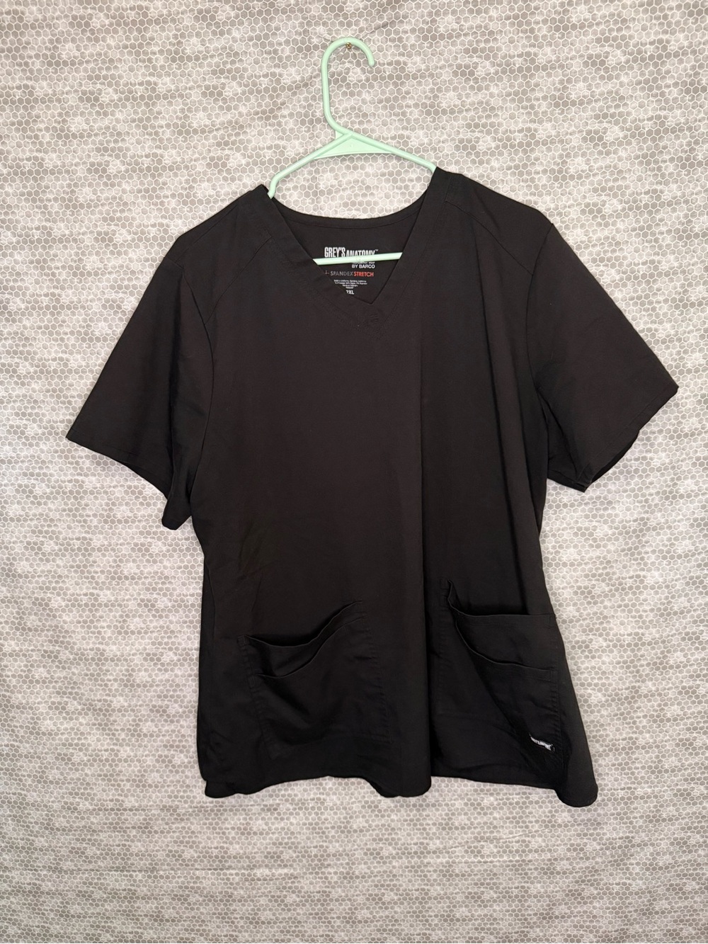 Grey's Anatomy Black V-Neck Scrub Top with Dual Front Pockets